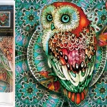Diamantmalerei 7D – Eule auf blauer Mandala 30 × 30 cm