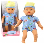 Puppe Baby im blauen Outfit mit Mütze