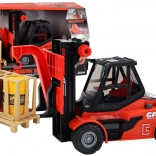 Roter Gabelstapler 1:16 mit beweglichen Gabeln, Geräusche und Lichter