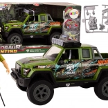 Grünes Geländewagen mit Dino-Figuren und Soundeffekten