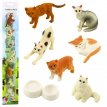 Set von Mini-Katzenfiguren mit Futterschale