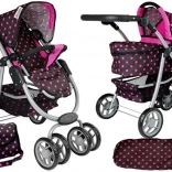 Puppenwagen mit Tasche schwarz-pink
