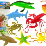 Set mit 9 Figuren von Meerestieren.