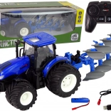 RC-Traktor 1:24 mit Metallkarosserie und Pflug – blau