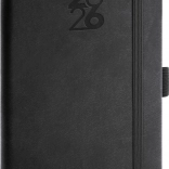 Stilvoller schwarzer Taschenkalender mit Gummiband und Stifthalter Aprint 2026