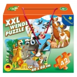 M.I.C. beidseitiges Puzzle Tiere vom Bauernhof und aus dem Zoo, 42 Teile