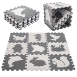 Schaumstoff-Kinderlernmatte Puzzle Tiere, grau 85 × 85 cm, 9 Teile