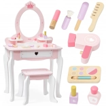 holzene kindertoilette rosa‑weiß mit spiegel und hocker viga