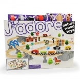 Holzeisenbahn mit Brücke und Zubehör