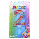 Partykerze Zahl 2 mit Streifen