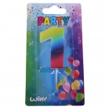 Partykerze Zahl 1, regenbogenfarben