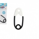 Plastikbabyrassel in Sicherheitsnadel-Form, weiß-schwarz