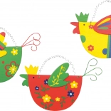 Bunte Holz-Hühnchen – Set mit 3 Stück