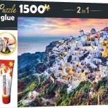 Trefl Set 2v1 Puzzle Wunderschöne Insel Santorini Griechenland 1500 Teile mit Kleber