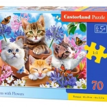 Puzzle 70 Teile Kätzchen mit Blumen