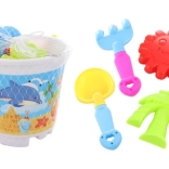 Sandspielset mit Eimer, Schaufel, Harke und Sandförmchen