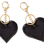 Schlüsselanhänger Herz beidseitige Pailletten silber schwarz