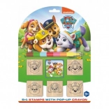 Set aus Holzstempeln Paw Patrol 5+1 mit Kissen und Wachsmalstift