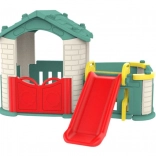 Gartenhaus 3-in-1 für Kinder mit grünem Dach und Rutsche