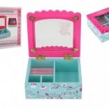 Holz-Schmuckkästchen mit Blumen und Spiegel, türkis‑rosa