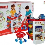 Spielzeugmarkt mit Wagen Fiskalkasse Scanner Lebensmitteleinkauf