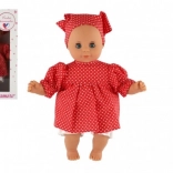 Babypuppe 30 cm in roten gepunkteten Kleidchen mit Tuch