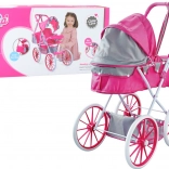 Metallpuppenwagen mit Tasche und großen Rädern – rosa