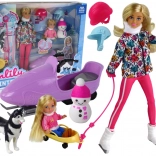 Puppe ANLILY Wintersport mit Husky und Schneemobil