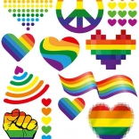 Großes Blatt mit Regenbogen-Aufbügelmotiven