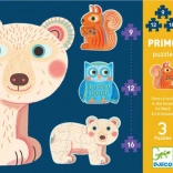 DJECO Puzzle Im Wald 3-in-1 – Tierumrisse für Kinder (9, 12, 16 Teile)