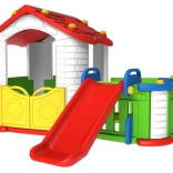 Kinder Gartenhaus 3-in-1 Rot mit Rutsche und Zaun