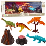 Set realistischer Dinosaurierfiguren mit Vulkan und Baum