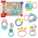 Set aus Rasseln und Beißringen für Babys – Pastellfarben, 7 Stück