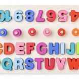 Holz-Bildungsbrett mit Buchstaben und Zahlen + mathematische Symbole