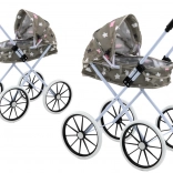 Puppenwagen mit klappbarem Verdeck, große Schaumräder, grau mit Sternchen
