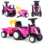 Laufrad-Traktor mit Anhänger für Kinder, interaktives Lenkrad und Sounds NEW HOLLAND – Rosa
