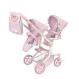 Klapbarer Zwillings-Puppenwagen SOPHIE mit Tasche, höhenverstellbar 91 cm