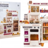 Große Kinder-Megaküche mit Lichtern, Geräuschen und Dampf – beige, 93 Zubehörteile