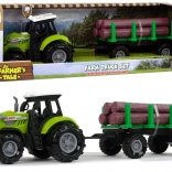 Grüner Traktor mit Holzstamm-Anhänger mit Licht und Geräuschen