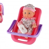 Babypuppe im Tragekorb mit Fläschchen 22 cm