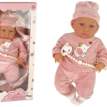 Puppe Baby mit Schnuller und Wickeldecke 46 cm Rosa