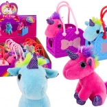 Plüscheinhorn mit bunter Mähne in Gummitasche