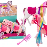 Pferdefigur mit bunter Mähne Rosa Sattel Bürste Bauernhof Weiß Rosa