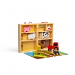 Bigjigs Toys tragbarer Holz-Bauernhof in der Box mit Tieren und Traktor