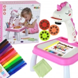 Einhorn-Projektor zum Malen mit Tisch und Zeichenplatte – rosa