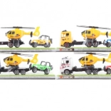 LKW mit Hubschrauber und Geländewagen