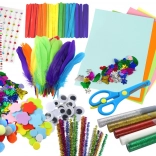 Kreativset für kleine Künstler Aufkleber Pompons Federn Glitzer