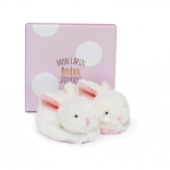 Doudou Set rosa Schühchen mit Rasseln Häschen für Babys 0-6 Monate