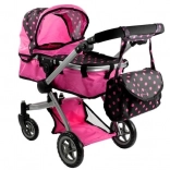 Puppenwagen Alice 2-in-1, tief und sportlich, rosa mit Punkten