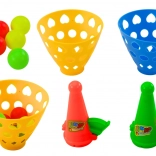 Geschicklichkeitsspiel mit Körbchen und Werfer, 2 Körbchen und 6 Bälle